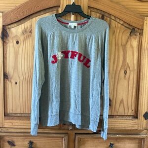 Women PJ Salvage gray red JOYFUL snowflake long sleeve shirt size 1X - NWT